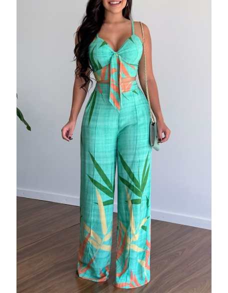 Mesh Patch Glitter Rhinestone Wide Leg Jumpsuit