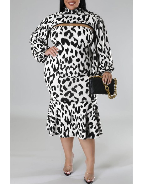 Plus Size Geometric Houndstooth Print Longline Coat