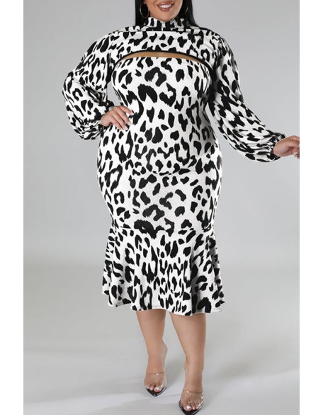 Plus Size Geometric Houndstooth Print Longline Coat