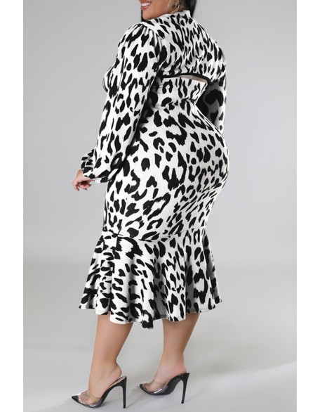 Plus Size Geometric Houndstooth Print Longline Coat