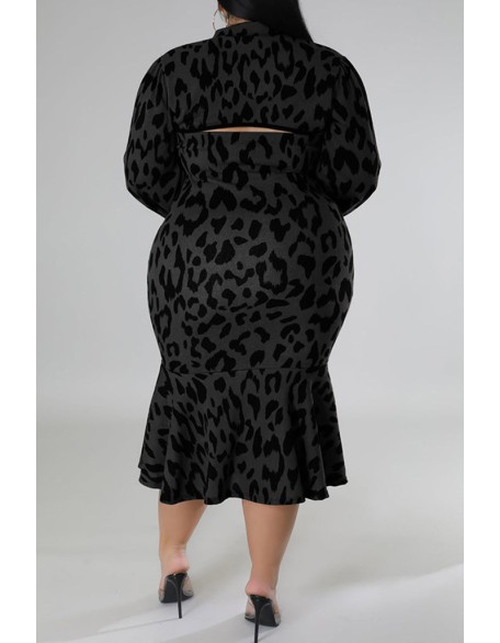 Plus Size Geometric Houndstooth Print Longline Coat