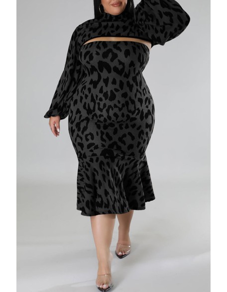 Plus Size Geometric Houndstooth Print Longline Coat