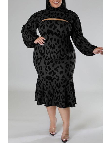 Plus Size Geometric Houndstooth Print Longline Coat